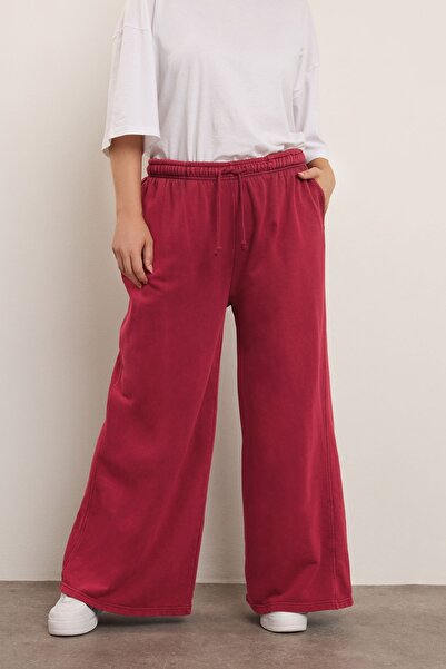 Stil Diva Plus Size Wide Leg Sweatpants with Pockets and Elastic Waist with Drawstring 304052