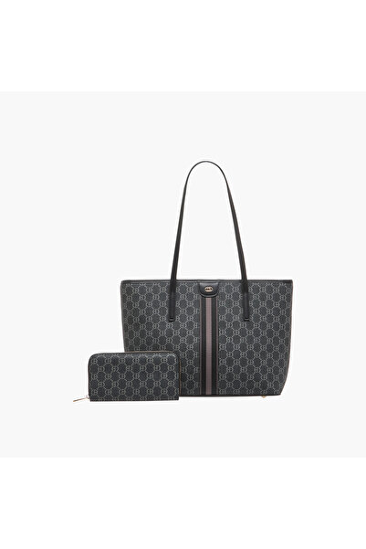 Chrisbella حقيبة توت مطبوعة بأحرف أولى مع محفظة بسحاب