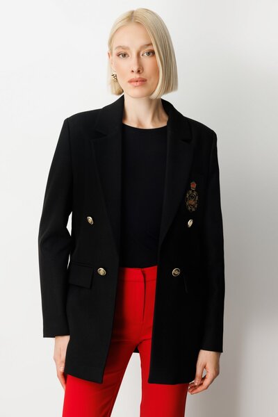 Ekol Embroidered Jacket with Front Emblem and Cover Pocket