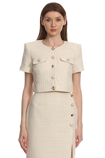 Self Portrait Cream Boucle Crop Top