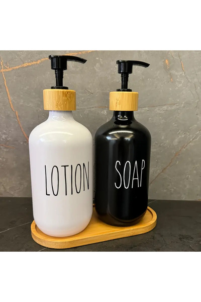 ibico Комплект за сапун и лосион за баня – стилен дизайн от 2 части (дървен к...