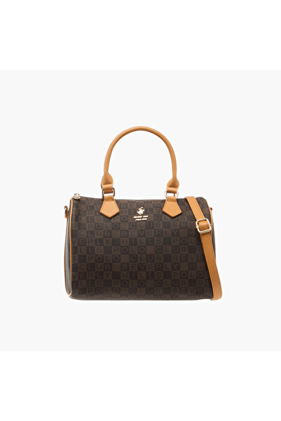 Beverly Hills Polo Club Monogram Print Tote Bag with Zip Closure and Double Handle