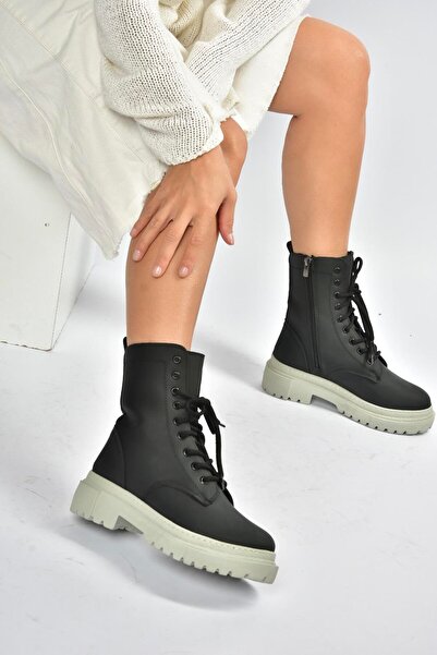 Fox Shoes V973192401 Μαύρες/Γκρι μπότες με χοντρή σόλα από Nubuck