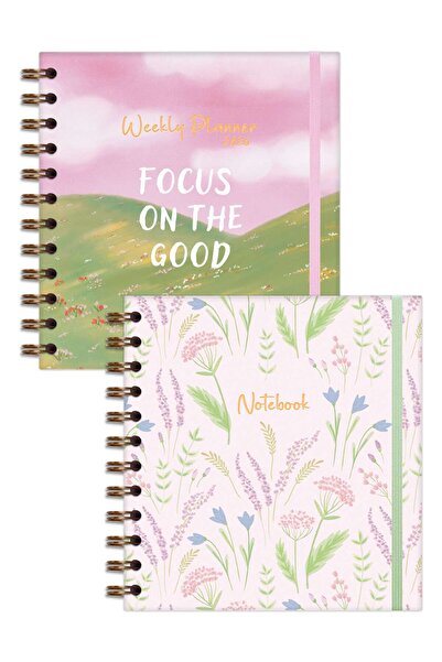 Matt Notebook 15x15 cm Kare 2'li Set Spiralli 2026 Yılı Haftalık Ajanda ve Defter Manzara