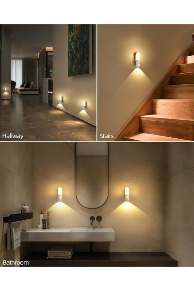 Empressco Kablosuz hareket sensörlü beyaz led gece lambası, şarjlı, merdiven ...