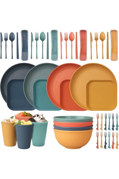 CSYY 48pcs Unbreakable Dinnerware Sets for 4 People, Camping/Picnic Dinner Sets, Lightweight Colorfu