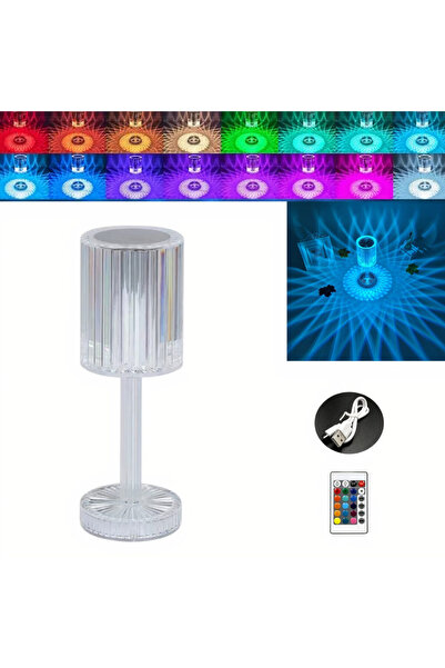 Led Lampă transparentă de 24 cm, model din cristal, cu baterie reîncărcabilă,...