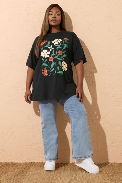 Stil Diva Plus Size Crew Neck Short Sleeve Floral Print T-Shirt 304197