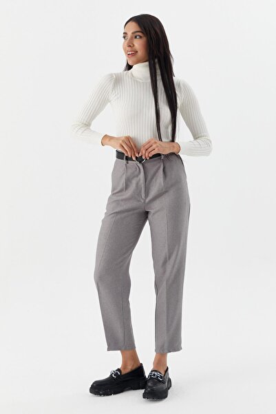 Shopping Shop Belted High Waist Trousers Gray