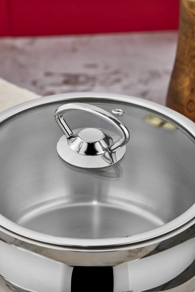 Cooker Lara 18 cm Stainless Steel Deep Pot with Glass Lid