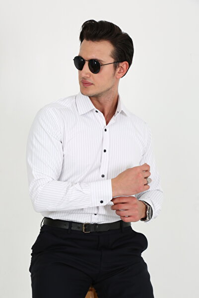 Hazhers Κλασικό ανδρικό πουκάμισο με λεπτή εφαρμογή μονόχρωμο αναπνεύσιμο βαμβακερό ύφασμα πουκάμισο με ριγέ γιακά