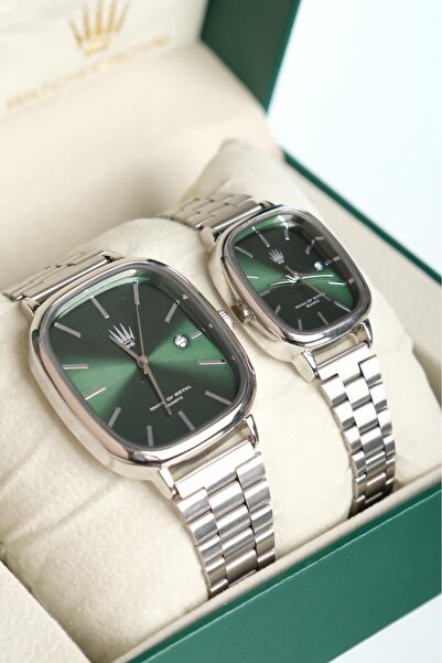 WATCHOFROYAL Couple Watch Classic Time Silver Green Wristwatch