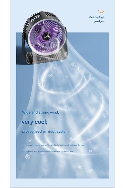 Biki Rechargeable Desktop Fan 4 Speed 5 Light Modes Type-C 20x18x9cm Portable Cooling