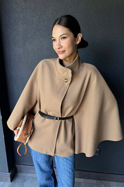 FABB Poncho bej cu o singură închidere cu curea