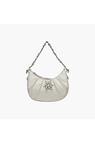 Steve Madden Stone Embellished Ruched Hobo Bag with Chain Strap