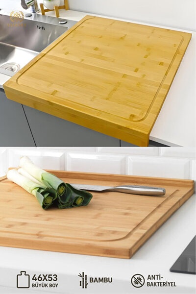 İnterlife Bamboo Cutting Board Original Bamboo Edged Dough Rolling Board Mega Size (53*46 cm)