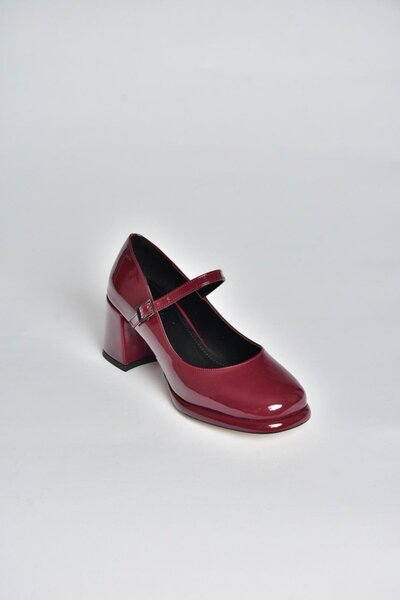 Fox Shoes T820059108 Burgundy Patent Leather Thick Heeled Women's Shoes