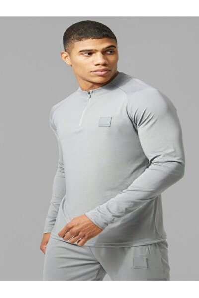 Man Of Man 1/4 Zipper Grey Tracksuit Set, Men's Sportswear Tracksuit, Slim Fit Tracksuit Set