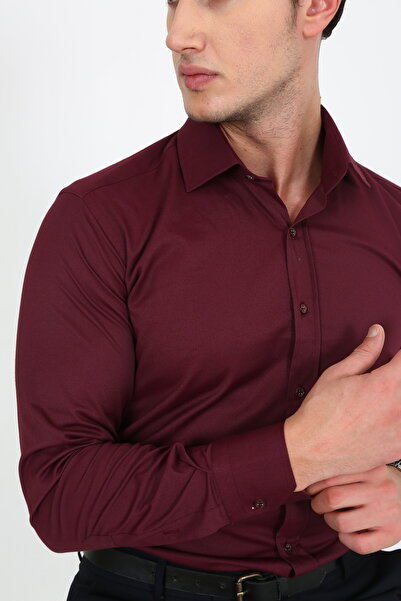 Hazhers Classic Men's Slim Fit Solid Color Breathable Lycra Fabric Shirt Coll...