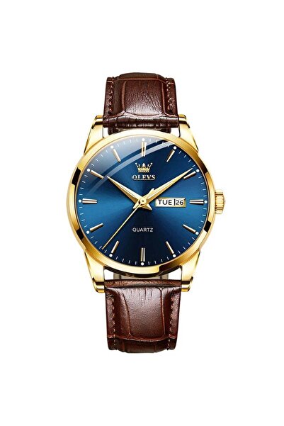 OLEVS Ανδρικό Ρολόι Δερμάτινο Quartz Αναλογικό Κλασικό Casual Ημερομηνία