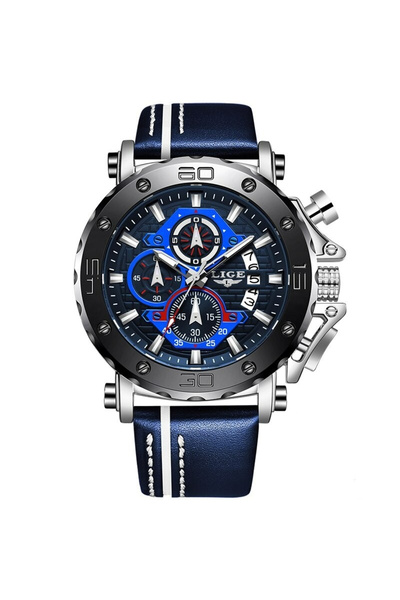Lige Ceas bărbătesc cronograf cu dată, cronometru din piele