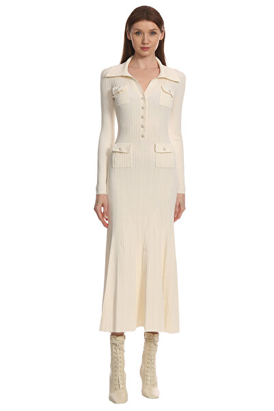 Self Portrait Cream Knit Midi Elbise