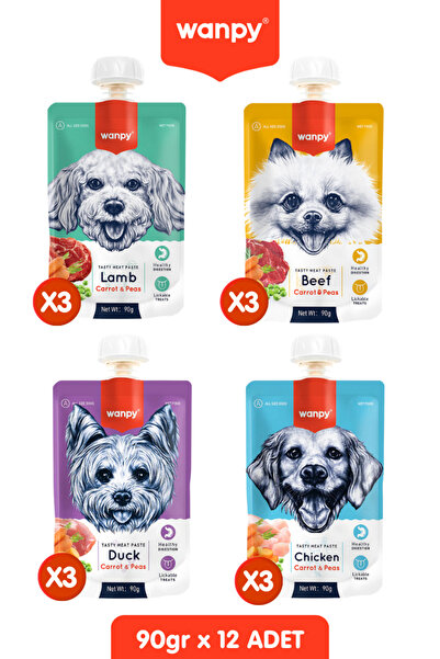 Wanpy 12 Adet Karma Taze Köpek Ezmesi Köpek Ödülü 90 Gr. X 12 Adet