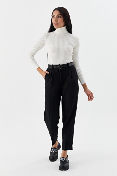 Shopping Shop Παντελόνι με ζώνη ψηλόμεσο ΜΑΥΡΟ