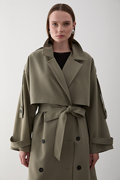 Laluvia Haki Lucky Düğme Detaylı Oversize Trençkot