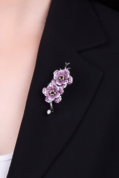 So CHIC... Begonvil Siyah Rodyum Kaplama Gümüş Broş