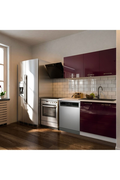 Tdesigno Hima Hazır Mutfak Dolabı – 140 Cm- Parlak--Beyaz Laminat Tezgah Dahi...