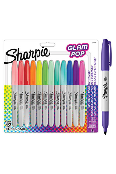 Sharpie Set of 12 Glam Pop Fine Point markers, bullet tip 0.9 F