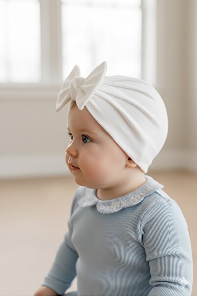 Babygiz Girl's 100% Cotton Stretchy Combed Cotton Bow Detailed Bonnet Beanie