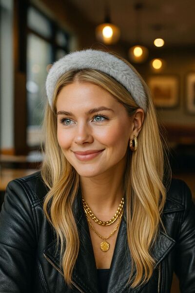 FELLMENS Coroană pentru femei din pluș cu textura moale gri