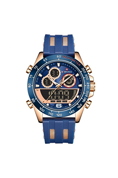 Naviforce Ceas bărbătesc din silicon, cronograf, digital, analog, albastru