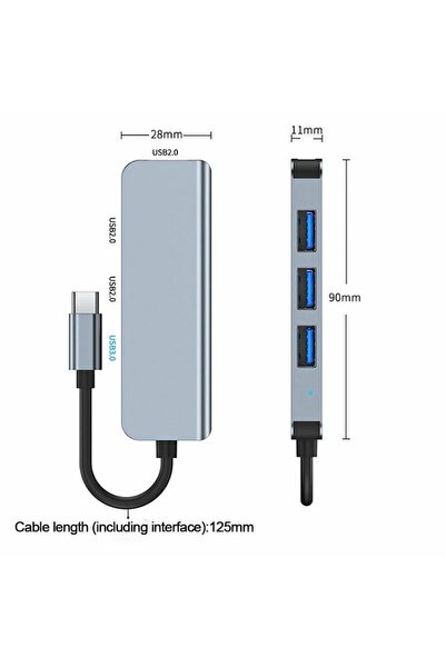 OEM Hub USB 4in1, USB Type-C, USB 3.0, USB 2.0, Aluminum Alloy for MacBook, Silver