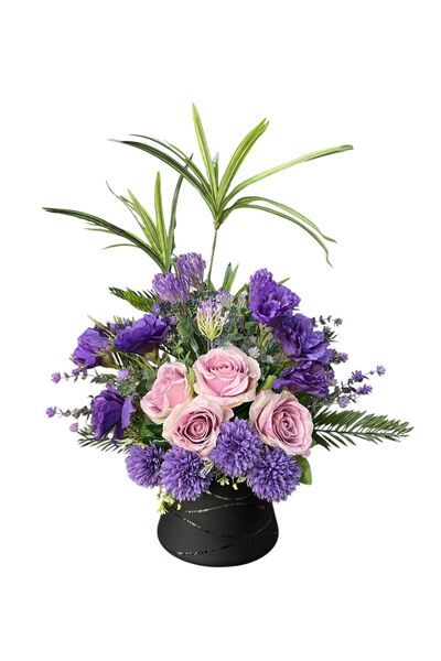 sedoshhomevision تنسيق الزهور والليزيانتوس في مزهرية زجاجية سوداء مقاس 30×40 ...