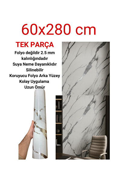 UKAB DEKOR Lüks Kendinden Yapışkanlı Esnek Köpük Beyaz Pvc Mermer Panel Banyo...