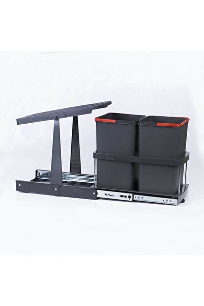 inca2613 Pyramith Antrasit (12*12 LİTRE) Tezgah Altı Teleskopik Raylı Çöp Kovası