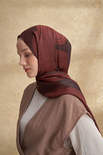 ARMANDA Fiori Jakar Line Pattern Shawl - Brown