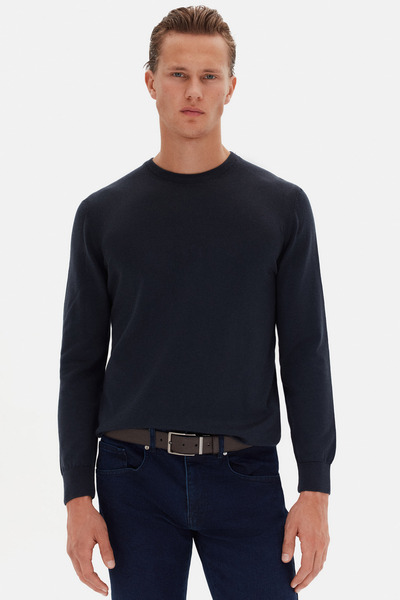 D'S Damat Ds Damat Regular Fit Navy Blue Plain Knit Sweater