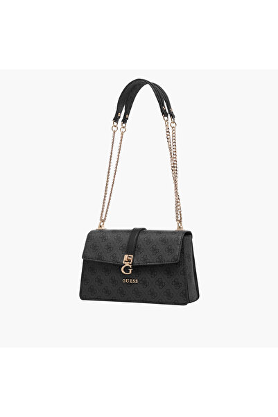 Guess Monogram Print Crossbody Bag with Chain Handles