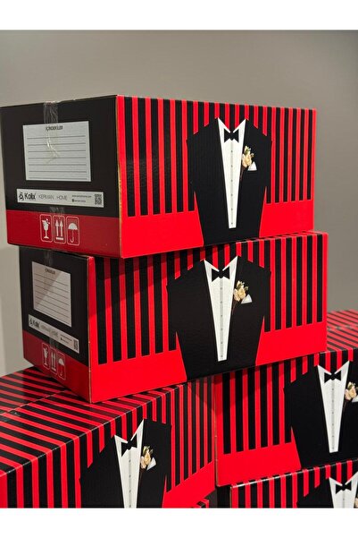 KOLİX Tuxedo Patterned Box Wedding & Engagement 5-Piece Gift Bride Box Groom Box Promise Box