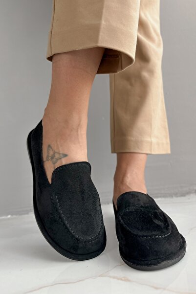 Shoebutik Barrel Black Suede Women's Loafer