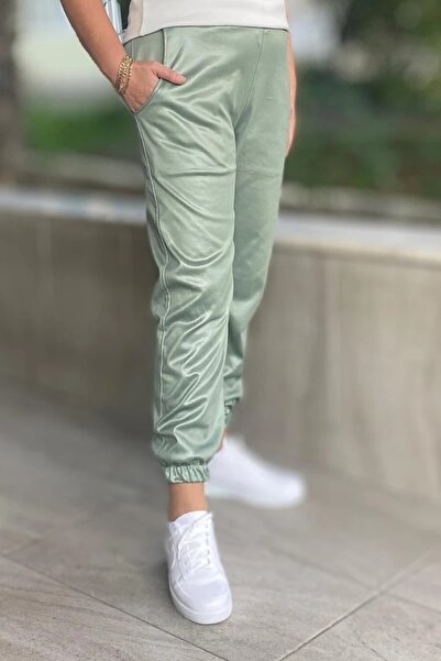 Mia Butik Women's Green Look Elasticated Leg Trousers