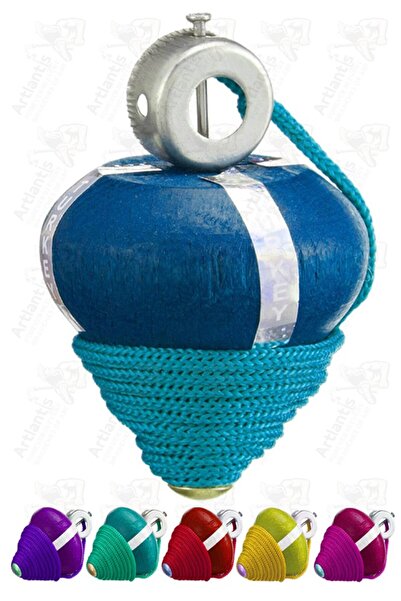 Artlantis Ahşap Topaç 1 Adet Renkli Kaliteli Ahşap Topaç İpli Dönene Zilli Ağ...