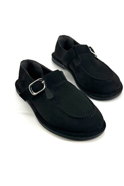 Shoebutik Дамски мокасини Ivan Black Suede Buckle Detail