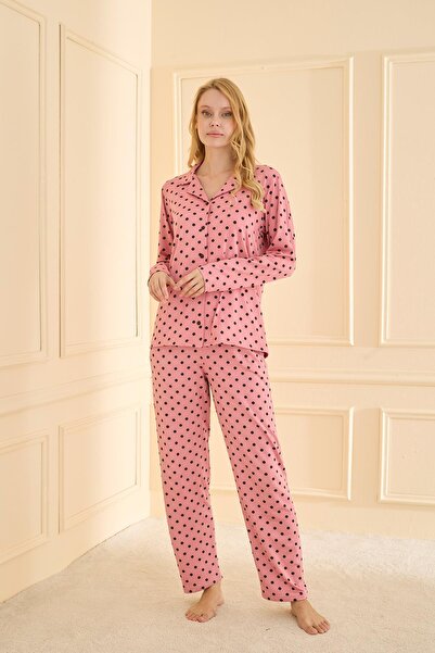 Kompedan Kadın Sandy Genç Önden Düğmeli Pijama Takımı | Pudra 19103-261