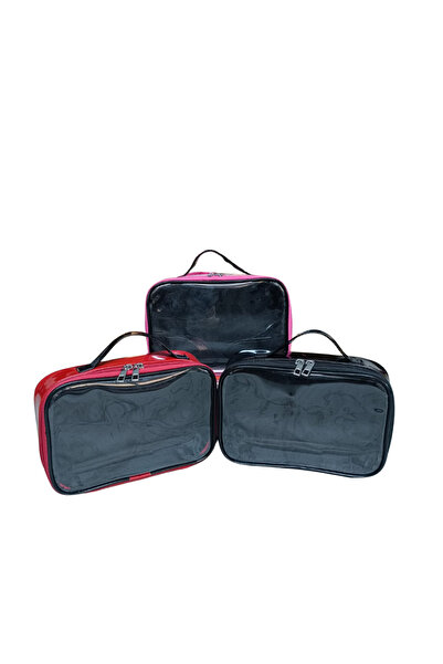 Maykis حقيبة مكياج وسفر نسائية بغطاء شفاف مكونة من 3 قطع