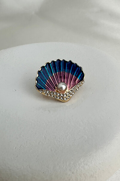 Modex Deniz Kabuğu Tasarımlı İnci Ve Taş Detaylı Broş (3cm)